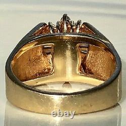 14K Yellow Gold Baguette & Round Diamond Wide Band Vintage Ring Size 7.5 Signed