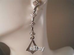 14k White Gold Diamond Chandelier Art Deco Starburst Cluster Earrings 41.5mm