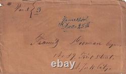 1850s Jamesport Dec 25th Christmas Day Postmark on envel to #89 1st St, NYC