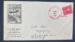 1925 New York USA Airmail cover To Mayagüez Puerto Rico By Airship Los Angeles