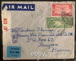 1941 North Bar Harbor USA Censored Airmail Cover To Rangoon Burma Via Hong Kong