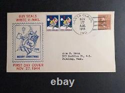 1944 USA Christmas First Day Cover FDC Santa Claus IN to Puyallup WA V Mail Xmas
