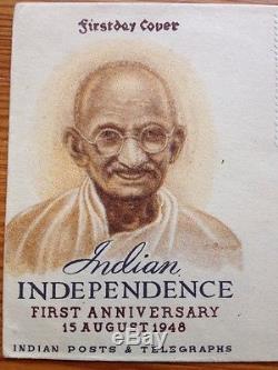 1948 Gandhi India Independence 1st Anniversary New Delhi Aug 15 First Day Cover