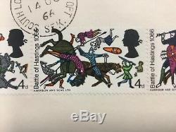1966 Battle Of Hastings FDC 4d Missing Green Error With Normal Pair To Compare