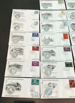 1980 Moscow Olympics PNC 42 Silver Medallic Coins Stamp First Day Cover Set USSR