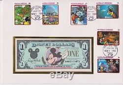 1988 Walt Disney Fdc With Unc 1 Dollar Disney Dollars Series 1990 Aa Very Rare