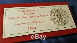 1989 500th Anniversary Gold PROOF Sovereigns. FDC Tudor Rose BOX Set COA. SUPERB