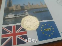 1992 1993 DUAL DATED 50p UK Presidency 50p coin BNUC No 6714 & First Day Cover