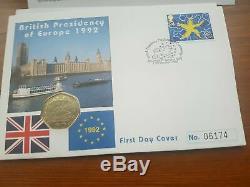 1992 1993 DUAL DATED 50p UK Presidency 50p coin BNUC No 6714 & First Day Cover