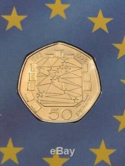 1992-93 Uk Ec British Presidency Of Europe Eec 50p Coin Fdc First Day Cover Unc
