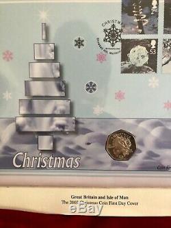 2003 IOM Christmas Snowman & James 50p Coin FDC. BUNC