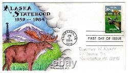 #2066 Alaska Statehood Moose Oil Well Dorothy Knapp Hand Painted Cachet 1982 FDC