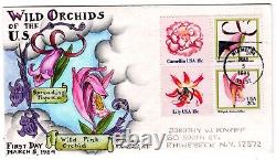 #2076, 2078 Wild Orchids Dorothy Knapp Hand Painted Cachet 1984 FDC