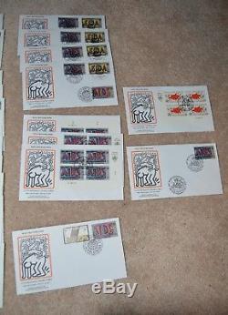 48 ORIGINAL FDC's BY KEITH HARING FIGH AIDS WORLDWIDE pop art very rare