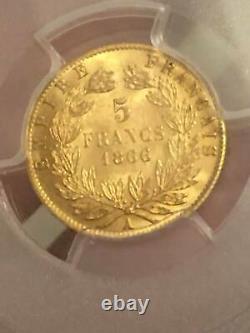 5 FRANCS OR 1864 A PARIS GOLD Napoléon III PCGS MS64 RR FDC