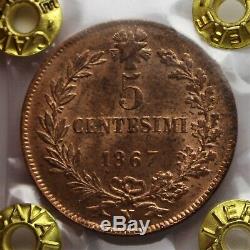 5 centesimi 1867 Napoli -FDC Eccezionale rosso- Perizia F. Cavaliere