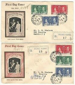 7 x Hong Kong 1937 Coronation Set First Day Covers, Different Cachet for Each