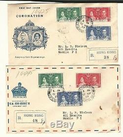 7 x Hong Kong 1937 Coronation Set First Day Covers, Different Cachet for Each