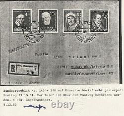 BRD 1951, Nr 143-146 auf FDC Einschreibe-Ersttagsbrief 23.10.1951 mit Fotobefund