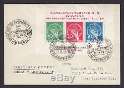 Berlin Währungsgeschädigte 1949 Block adressierter FDC Attest (S13104)