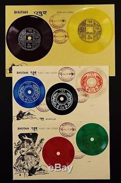 Bhutan 1973 Schallplatten Sprechende Briefmarken Phonograph Records 557-563 FDC