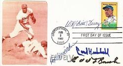 Bill Terry, Carl Hubbell, Edd Roush Signed 1982 Jackie Robinson FDC Envelope