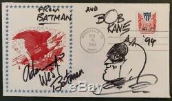 Bob Kane & Adam West Signed First Day Cover With Batman Sketch 1994