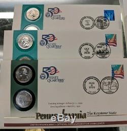 COMPLETE 1999-2009 50 State Quarter First Day Covers and Territories P & D Set