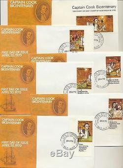 Captain Cook set 6 imperforated stamps cut from mini sheet official FDC's rare