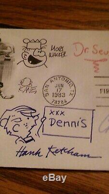 Charles Schulz Signed First Day Cover & Dr. Seuss, Bob Kane Etc, Sketches! SALE
