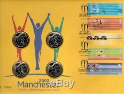 Commonwealth Games Fdc 16-7-02 Manchester Shs+4 Brilliant Unc GB £2 Coins F16
