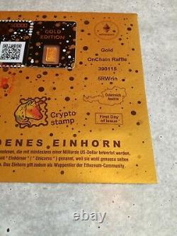 Crypto Stamp Goldenes Einhorn Ersttagsbrief / Golden Unicorn First Day Cover