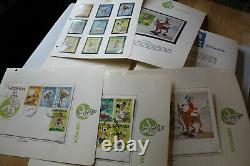 DISNEY STAMP COLLECTION EARLY 1980'S TOTAL 38 SETS OF STAMPS / FDC'S With SS