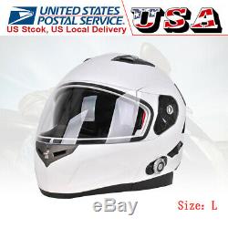 DOT FDC Motorcycle Bluetooth Helmet Dual Visor Helm Built-In BT Intercom 500M FM