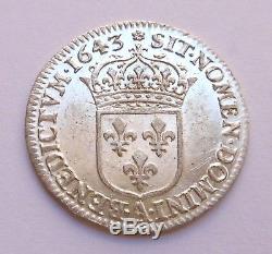 FDC Fleur de Coin et Rare 1/12 d'Ecu de Warin en argent Louis XIII 1643 A (Rose)