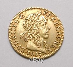 FDC et Rare Demi Louis d'or à la mèche longue Louis XIII 1643 A