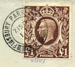 First Day Cover 1948 King George VI SG478b £1 Brown Spec Q34