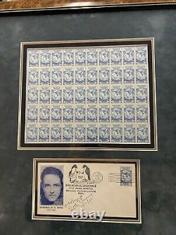 Framed 1935 Admiral Byrd, Sheet If Stamps With Autographed FDC. Rare See Photos