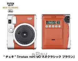 Fujifilm Instax Mini 90 Neo Instant Film Camera (Brown) + 20 Film Acc Bundle
