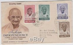 Gandhi set of 4 stamps from India on official first day cover inc 10r, scarce
