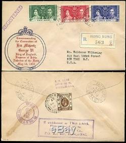 HONG KONG 1937 KG6 CORONATION REGISTERED ILLUSTRATED FDC + 1c. DAVLIS STAMP CO