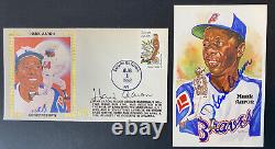 Hank Aaron Lot of 2 Signed Perez Steele Post Card, First Day Cover HOF Braves