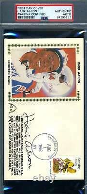 Hank Aaron PSA DNA Coa Signed 1982 HOF FDC Cache Autograph
