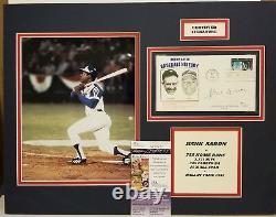 Hank Aaron Signed Braves 14x18 Matted L/E 1st Day Issue Cover Collage JSA COA