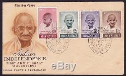 INDIA 1948 GANDHI Independence Complete Set FDC SG305 SG308