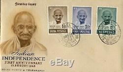INDIA 1948 Gandhi Indian Independence Unadressed 1st Anniversary FDC 3 values
