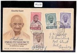 India 1948 Gandhi 4 Value Fdc Bombay Cancellation Bpa Certificate