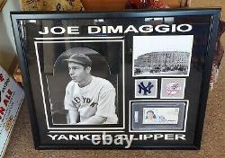 JOE DIMAGGIO SIGNED FIRST DAY COVER PSA AUTHENTIC FRAMED with PATCHES & PHOTOS