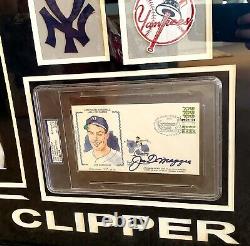 JOE DIMAGGIO SIGNED FIRST DAY COVER PSA AUTHENTIC FRAMED with PATCHES & PHOTOS