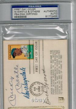 Jackie Robinson 1st Day Cover Mickey Mantle Don Drysdale B. Leonard Auto Psa/dna